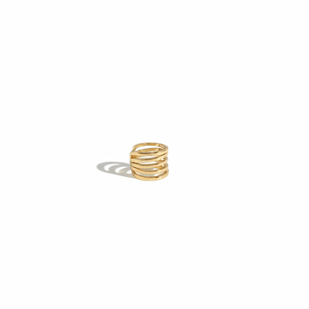 Eleganter Damenring Mit Mehrreihigem Design Goldfarbener