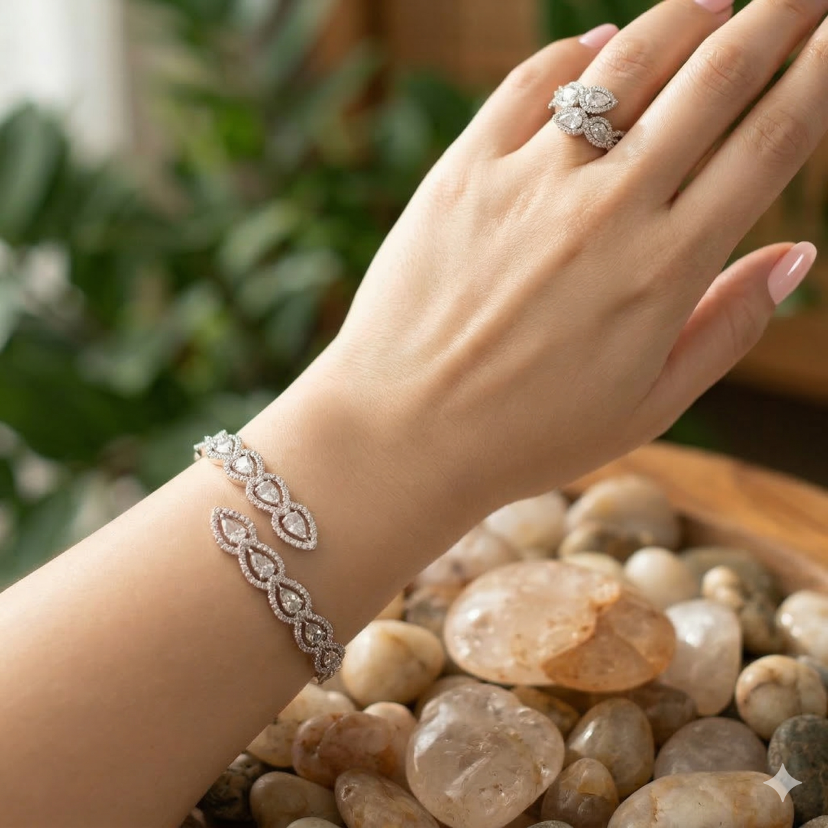 Elegantes Schmuckset Aus Armband Und Ring Mit Funkelnden