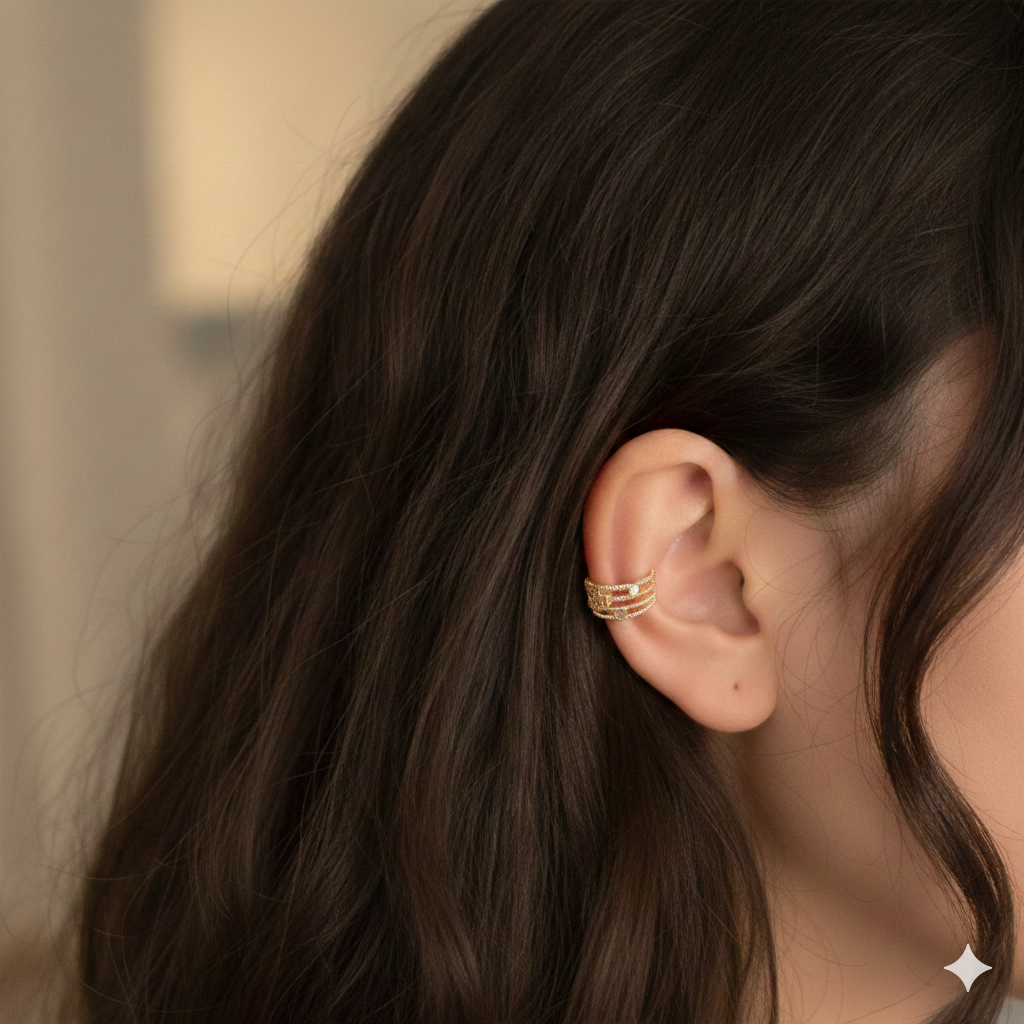 Goldener Mehrreihiger Ear Cuff Mit Zirkonia Eleganter Ohrschmuck