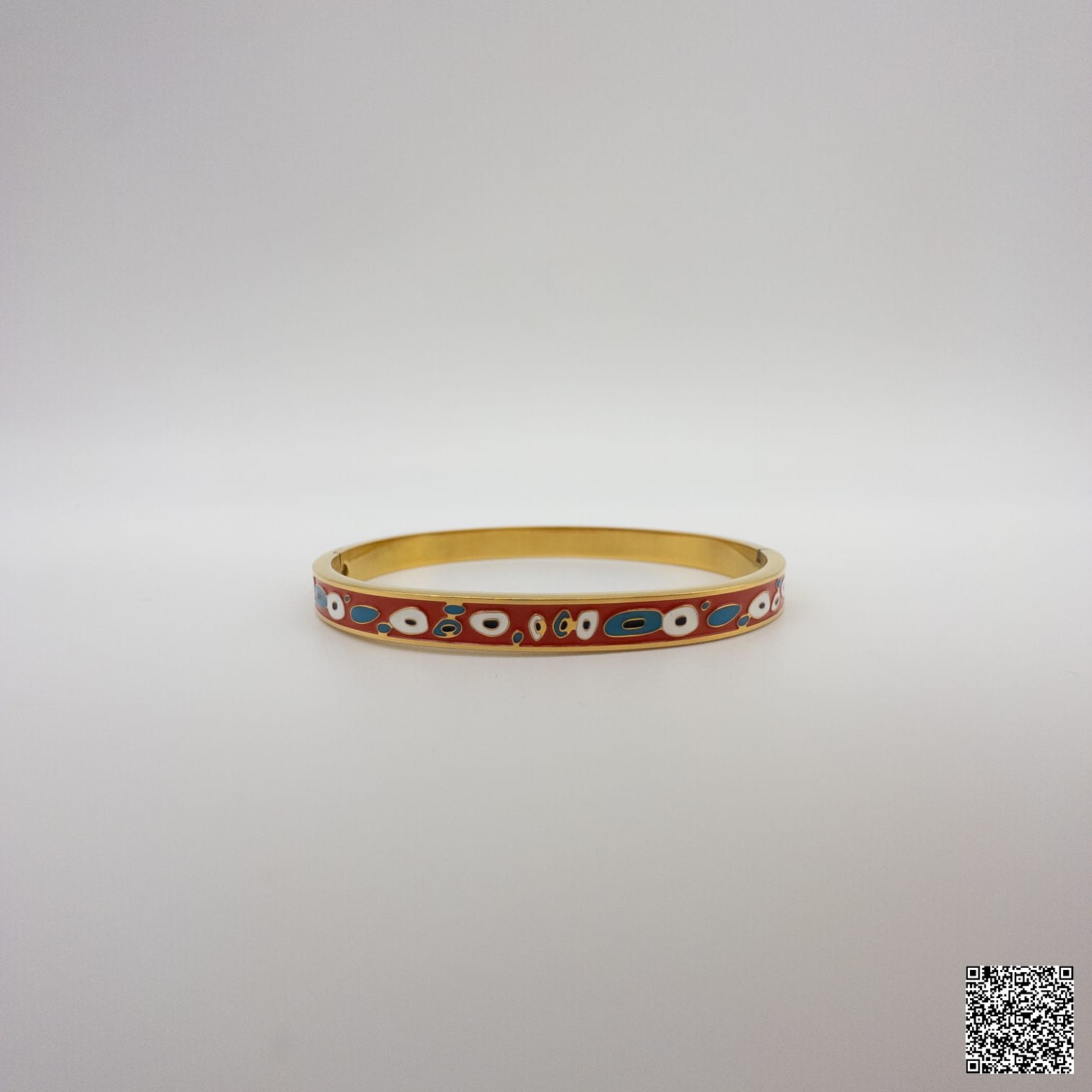 Goldener Armreif Mit Rot-Blau Emaille Eleganter Damen