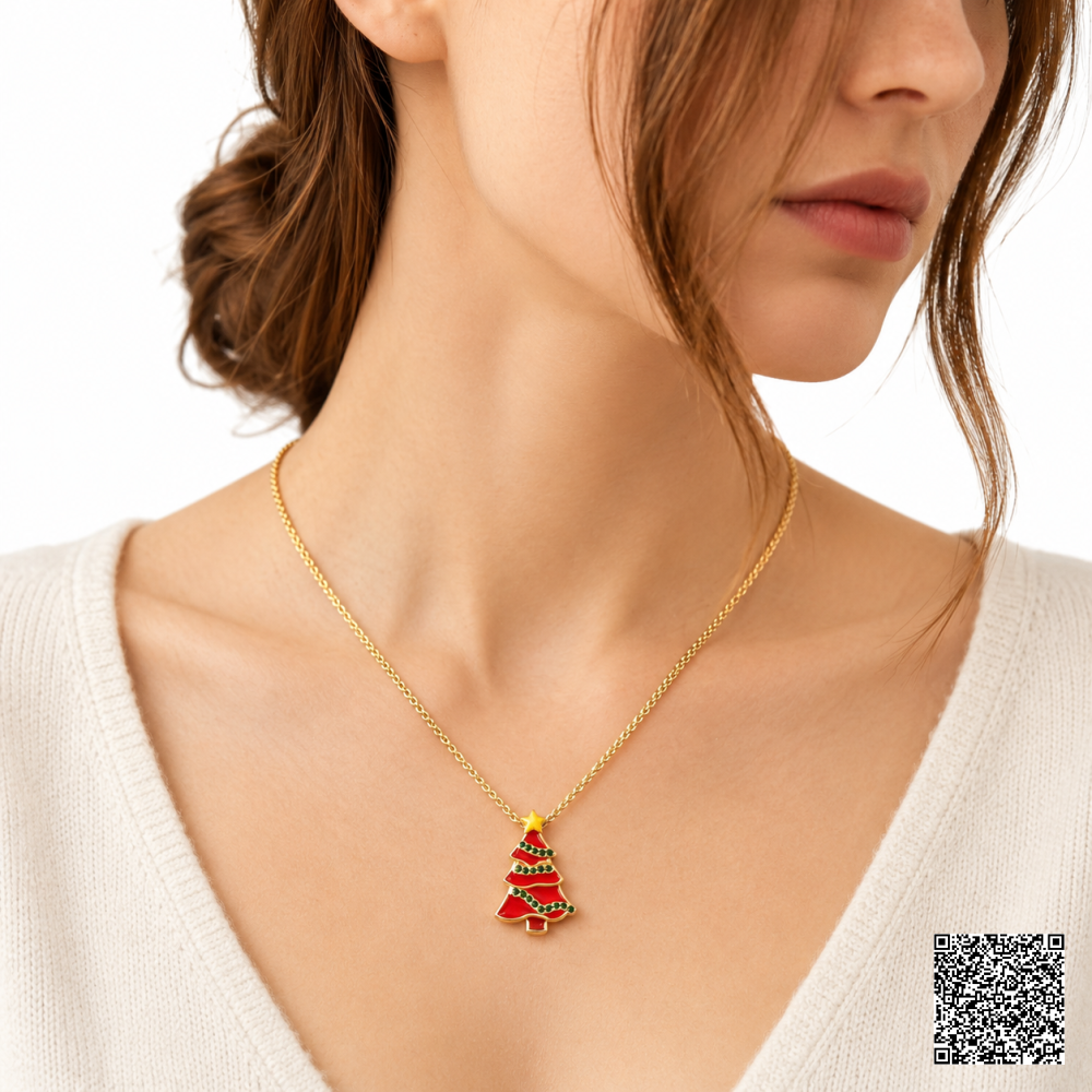 Weihnachtsbaum Halskette Damen Gold Festliche Weihnachts Kette
