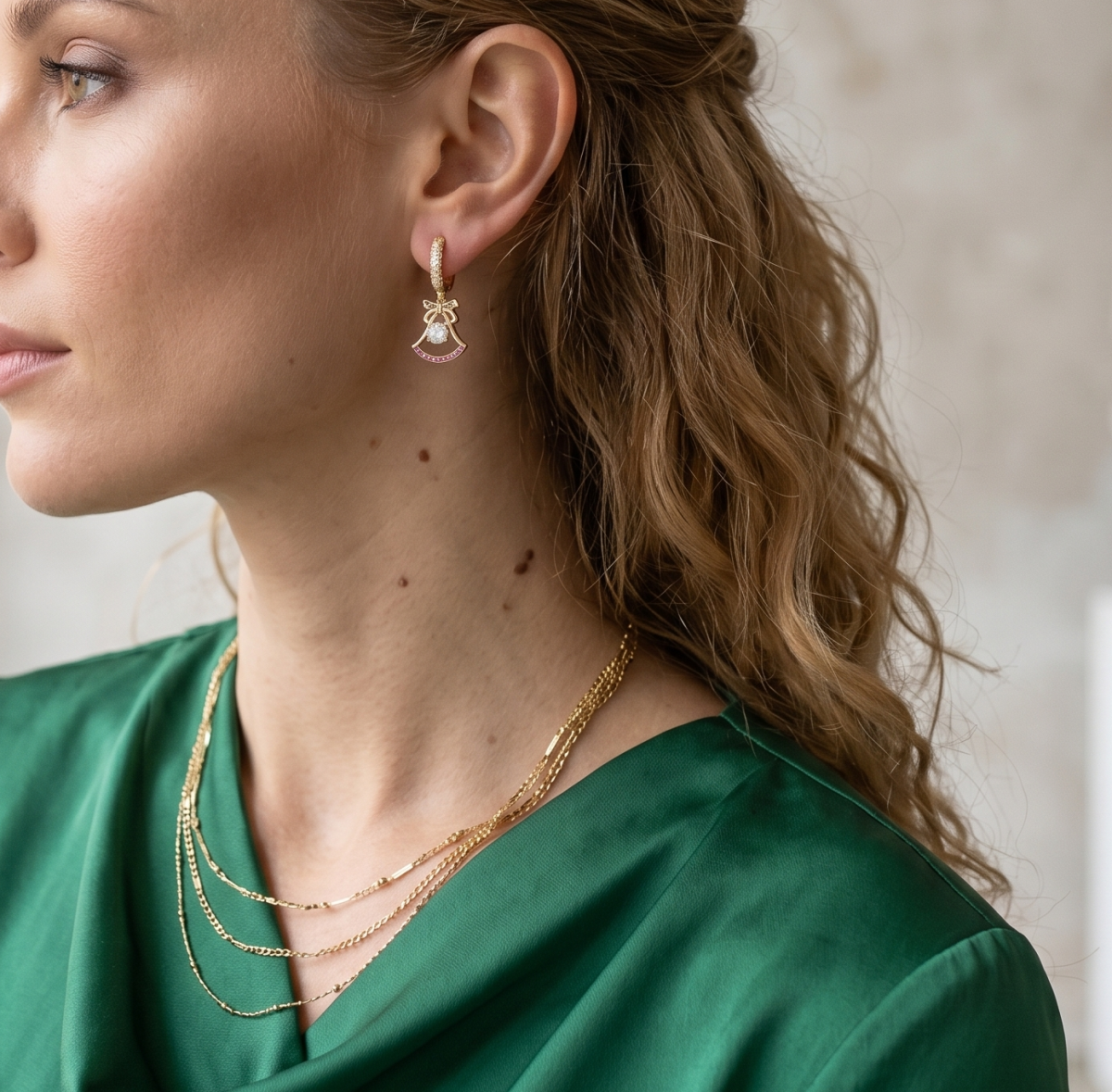 Damenring Mit Palmen- Und Herzdesign Goldfarben Zirkonia