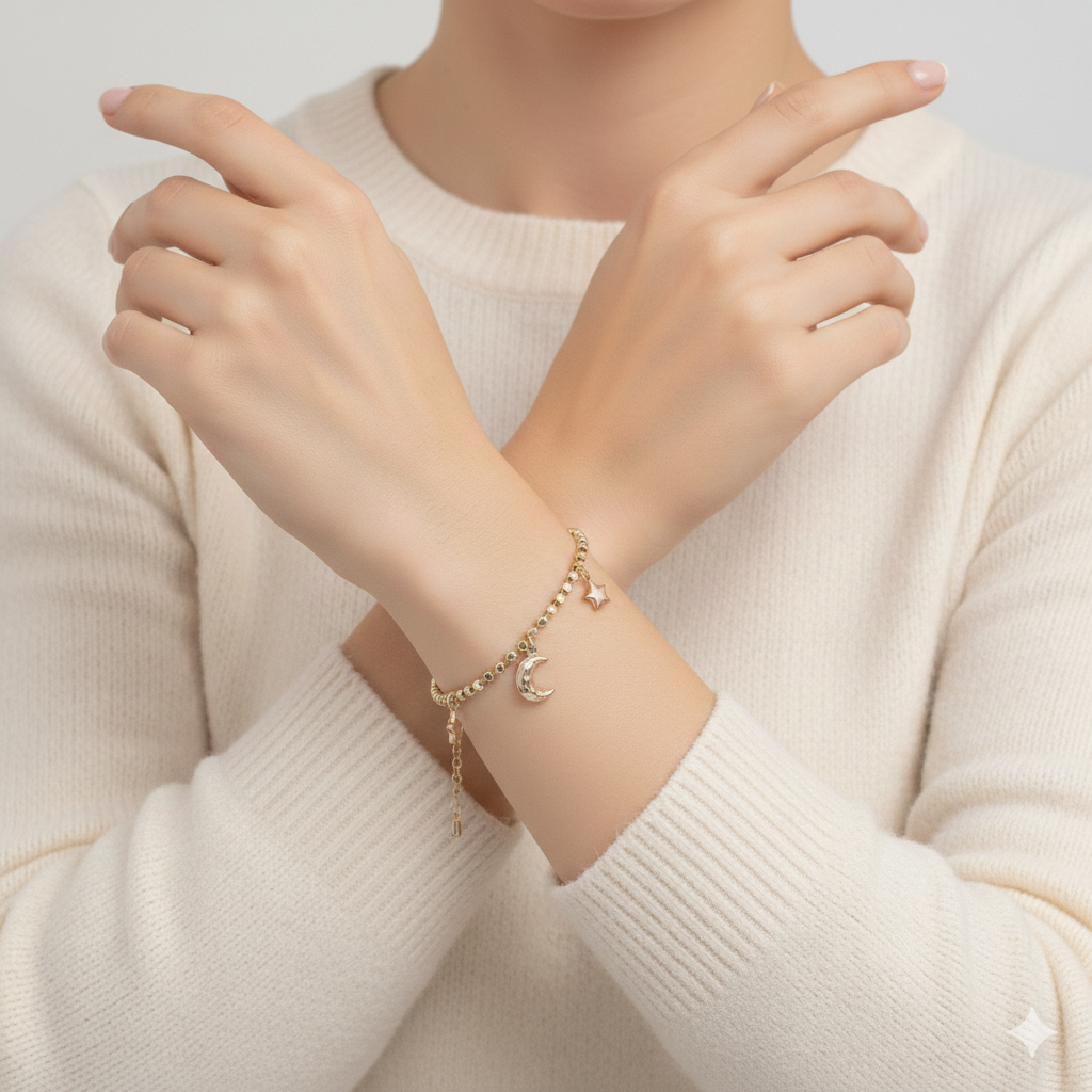 Mond & Sterne Charm-Armband Elegantes Damenarmband In Goldoptik