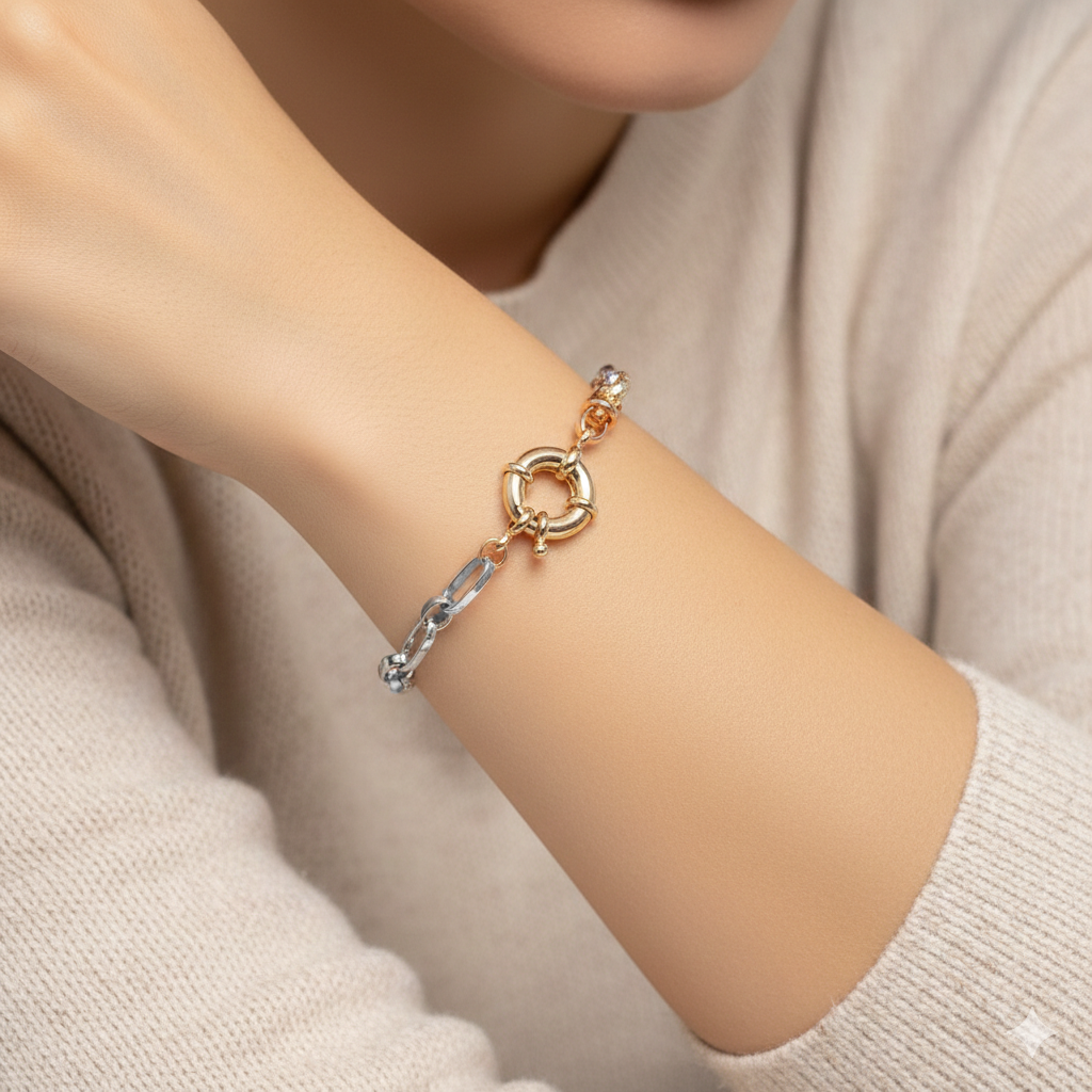 Elegantes Dreifarbiges Gliederarmband Für Damen