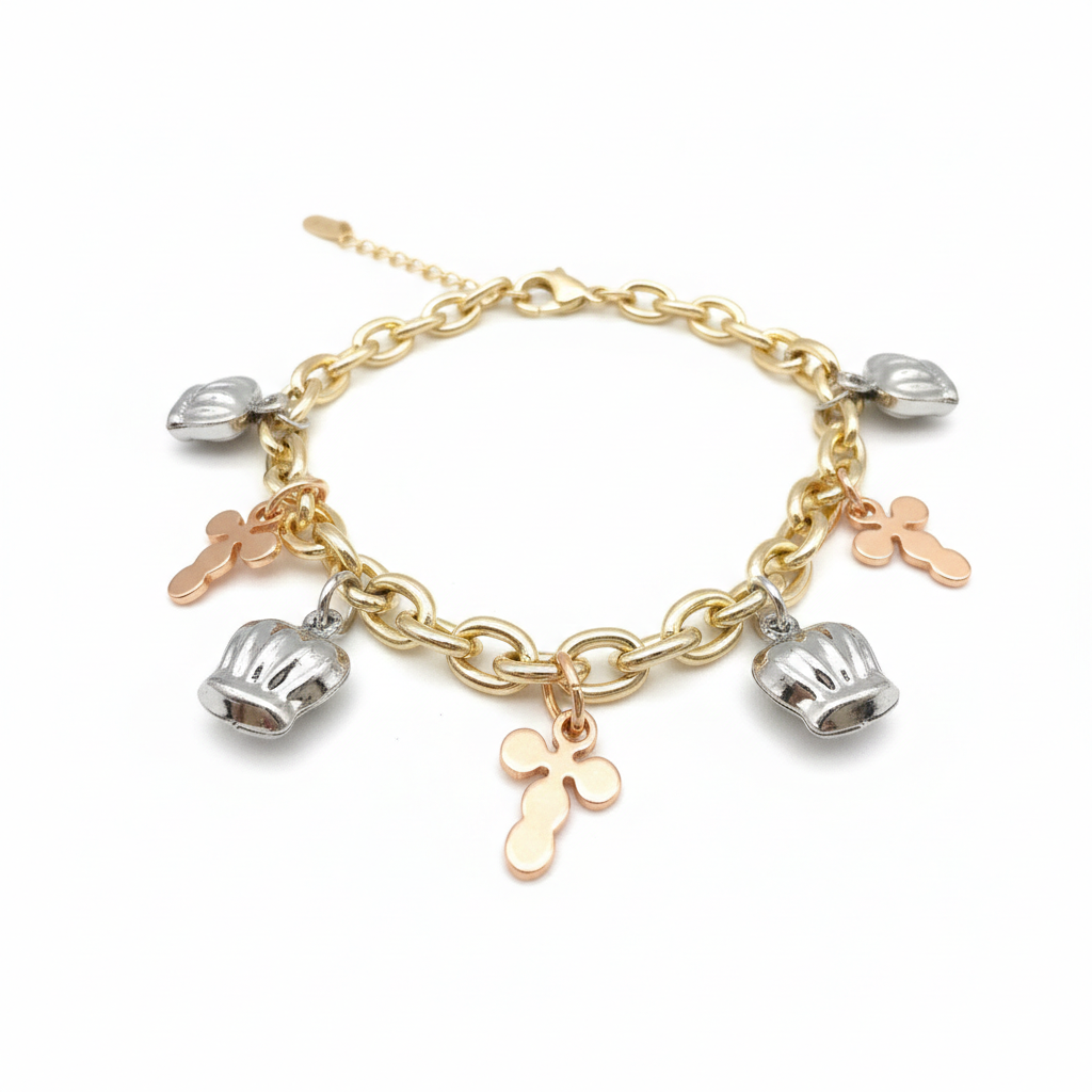 Charm-Armband Mit Kreuz- Und Kronenanhängern Gold Silber &