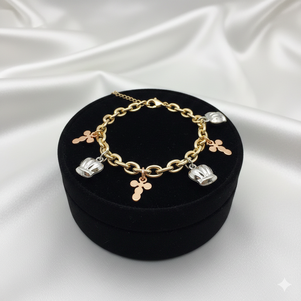 Charm-Armband Mit Kreuz- Und Kronenanhängern Gold Silber &