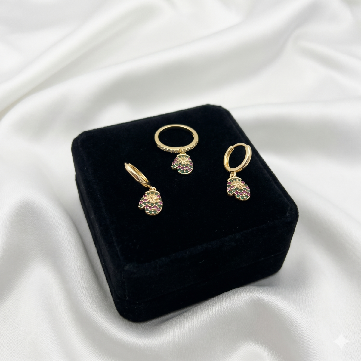 Vergoldetes Schmuckset Mit Hamsa-Hand Anhänger Ring & Creolen