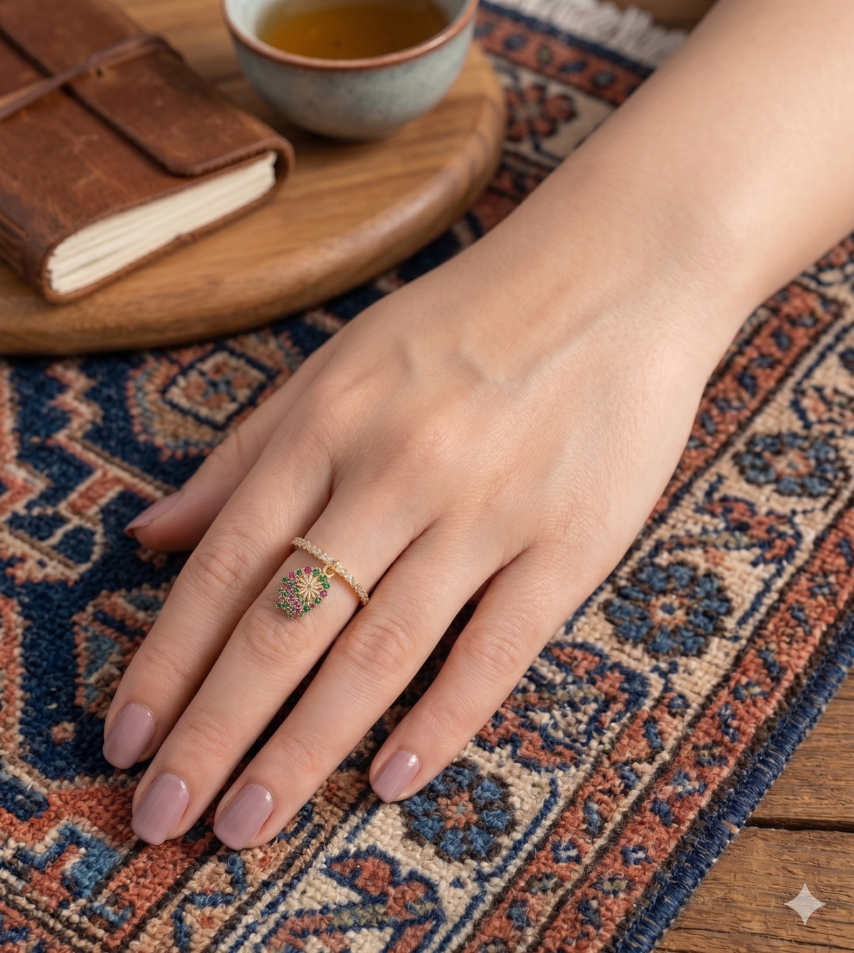 Vergoldetes Schmuckset Mit Hamsa-Hand Anhänger Ring & Creolen