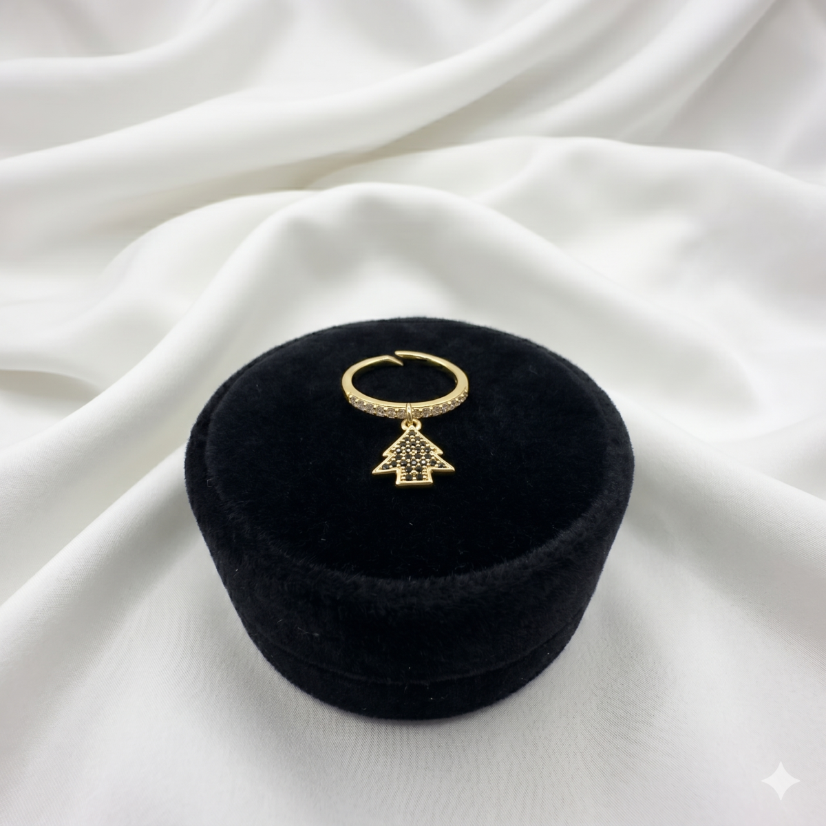 Goldring Mit Grünem Weihnachtsbaum Anhänger Verstellbarer