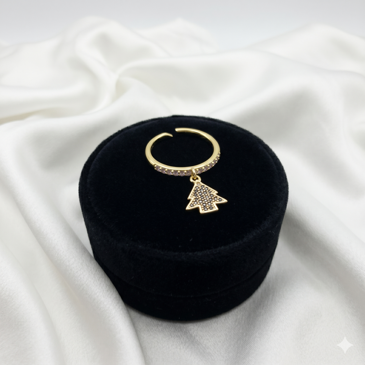 Goldring Mit Grünem Weihnachtsbaum Anhänger Verstellbarer