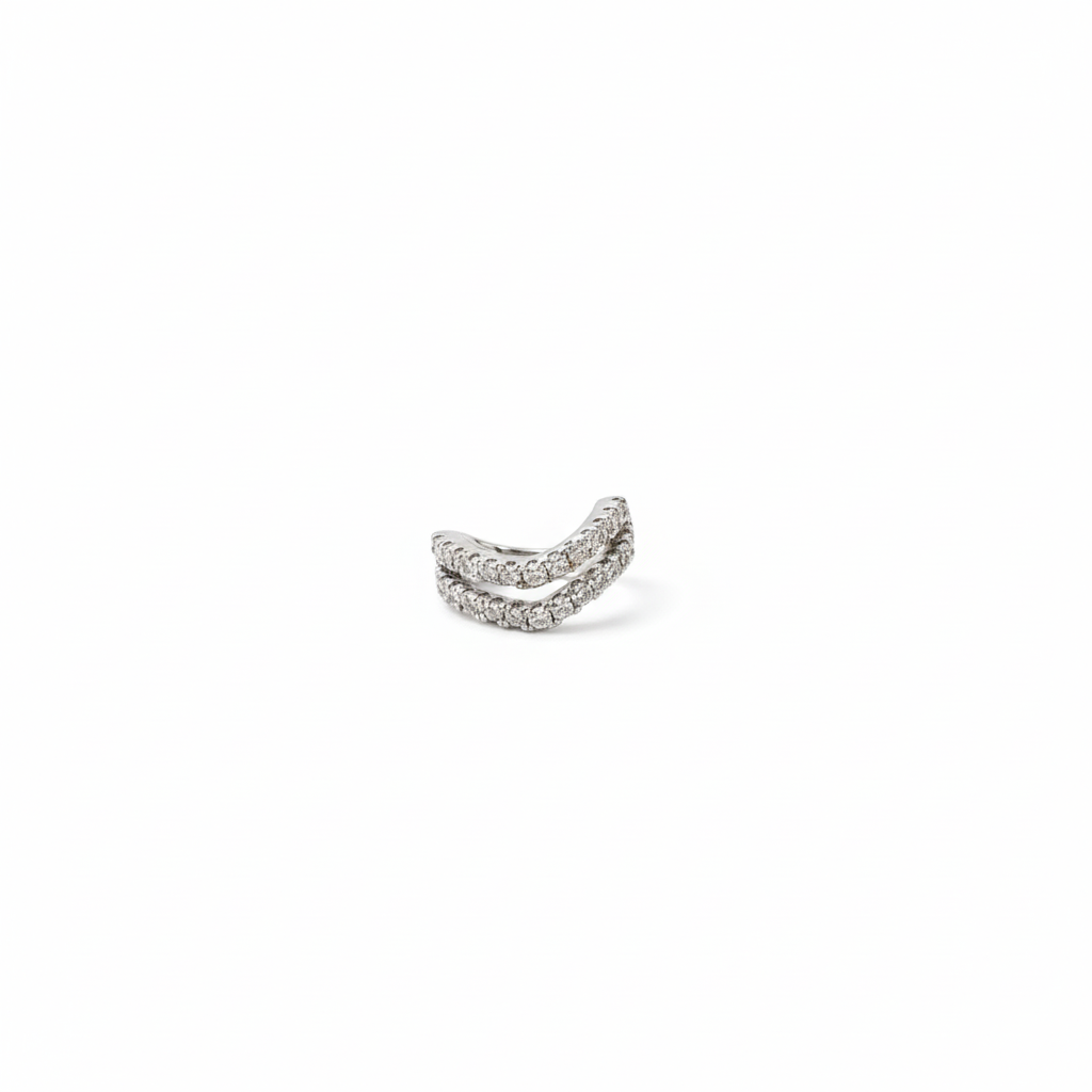 Eleganter Doppel-Ear Cuff Mit Zirkonia Silberfarbener Ohrclip