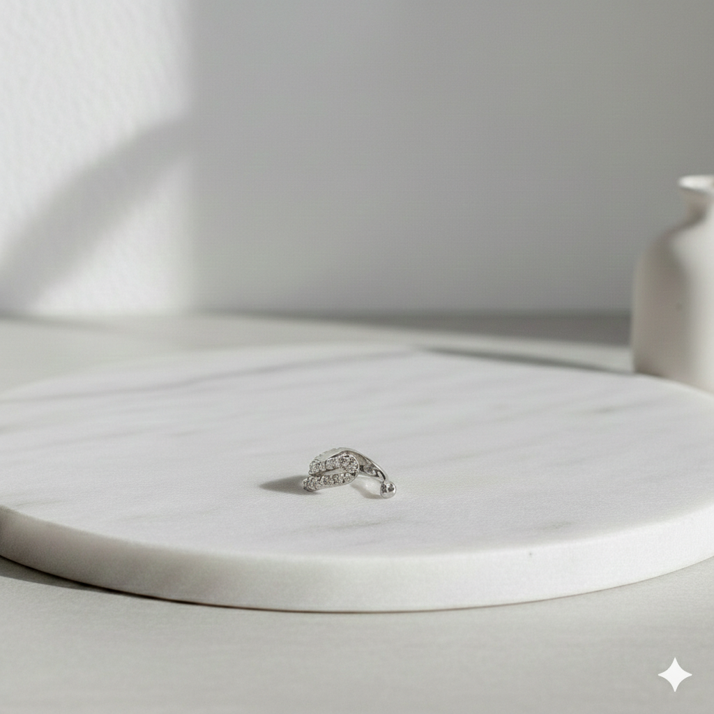 Eleganter Doppel-Ear Cuff Mit Zirkonia Silberfarbener Ohrclip