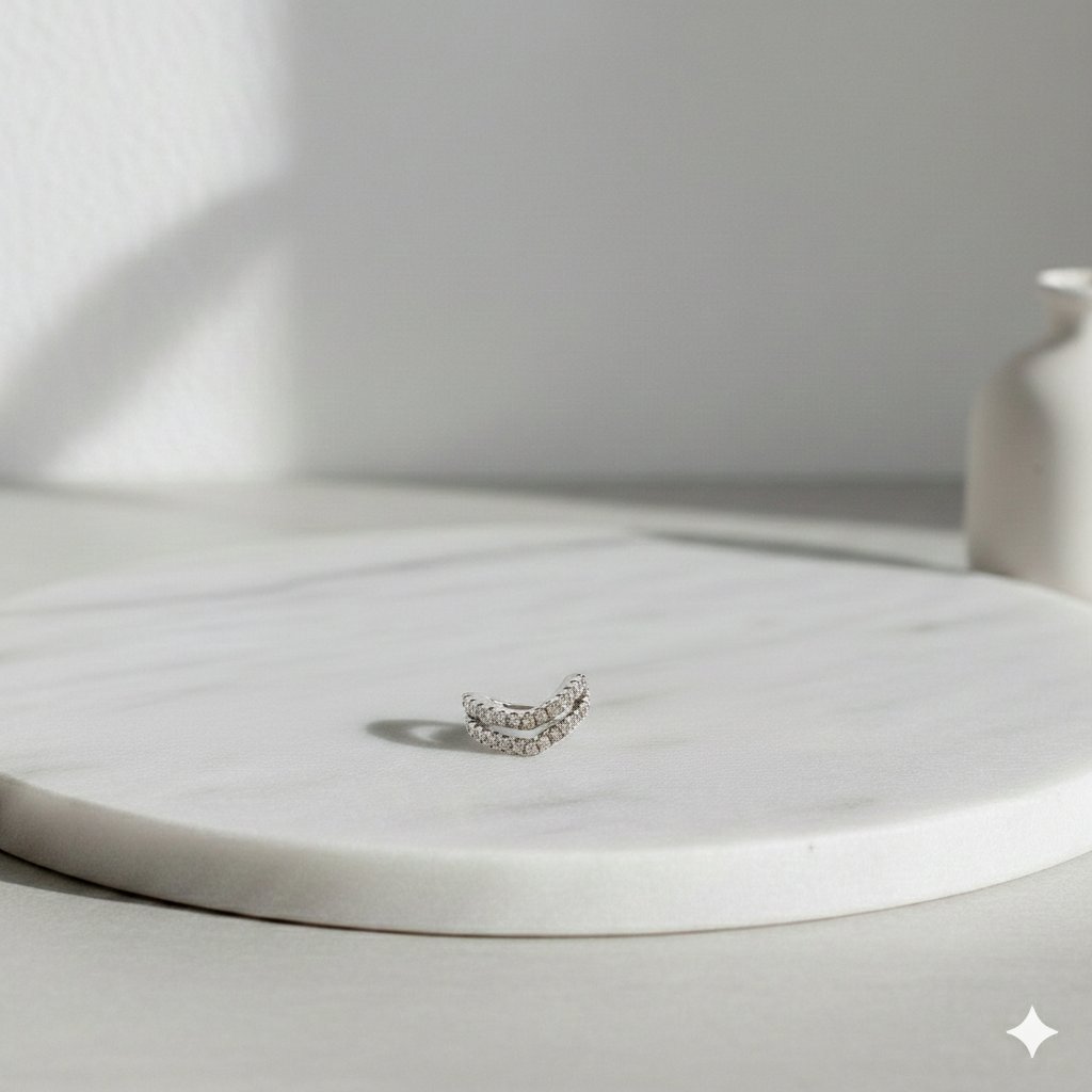 Eleganter Doppel-Ear Cuff Mit Zirkonia Silberfarbener Ohrclip