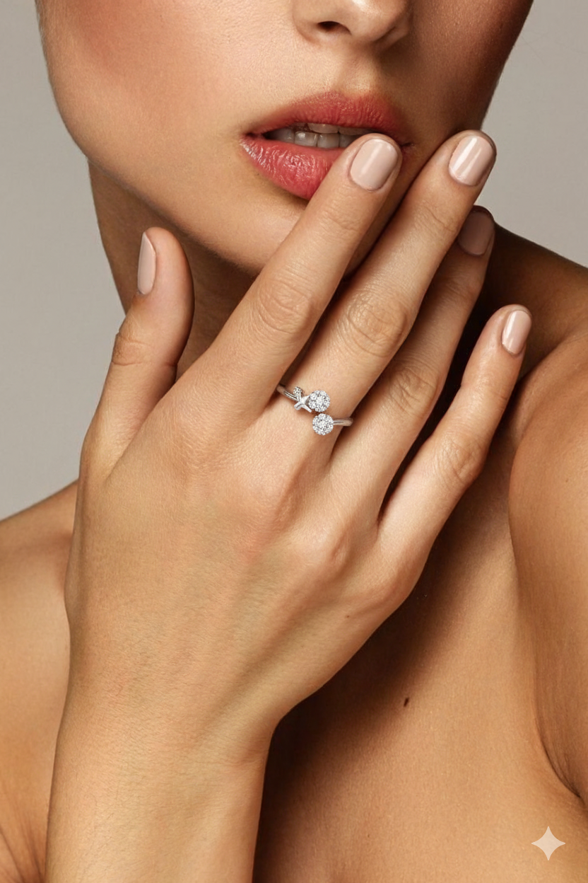 Eleganter Silberring Mit Schmetterling & Zirkonia