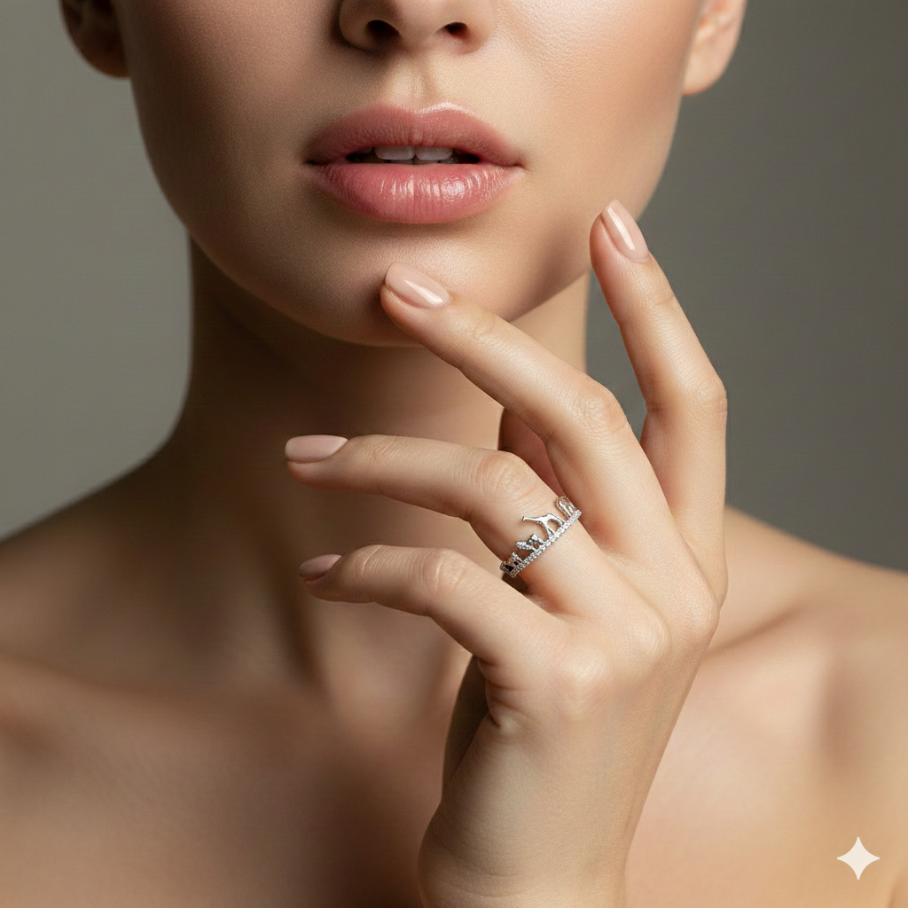 Silberfarbener Safari-Tier Ring Mit Zirkonia Eleganter Giraffen-