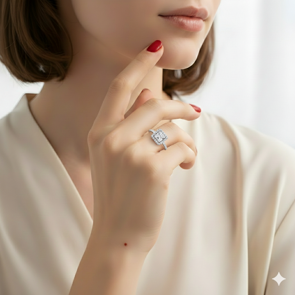 925 Silberring Mit Quadratischem Zirkonia Eleganter