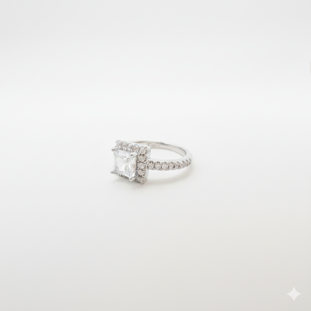 925 Silberring Mit Quadratischem Zirkonia Eleganter