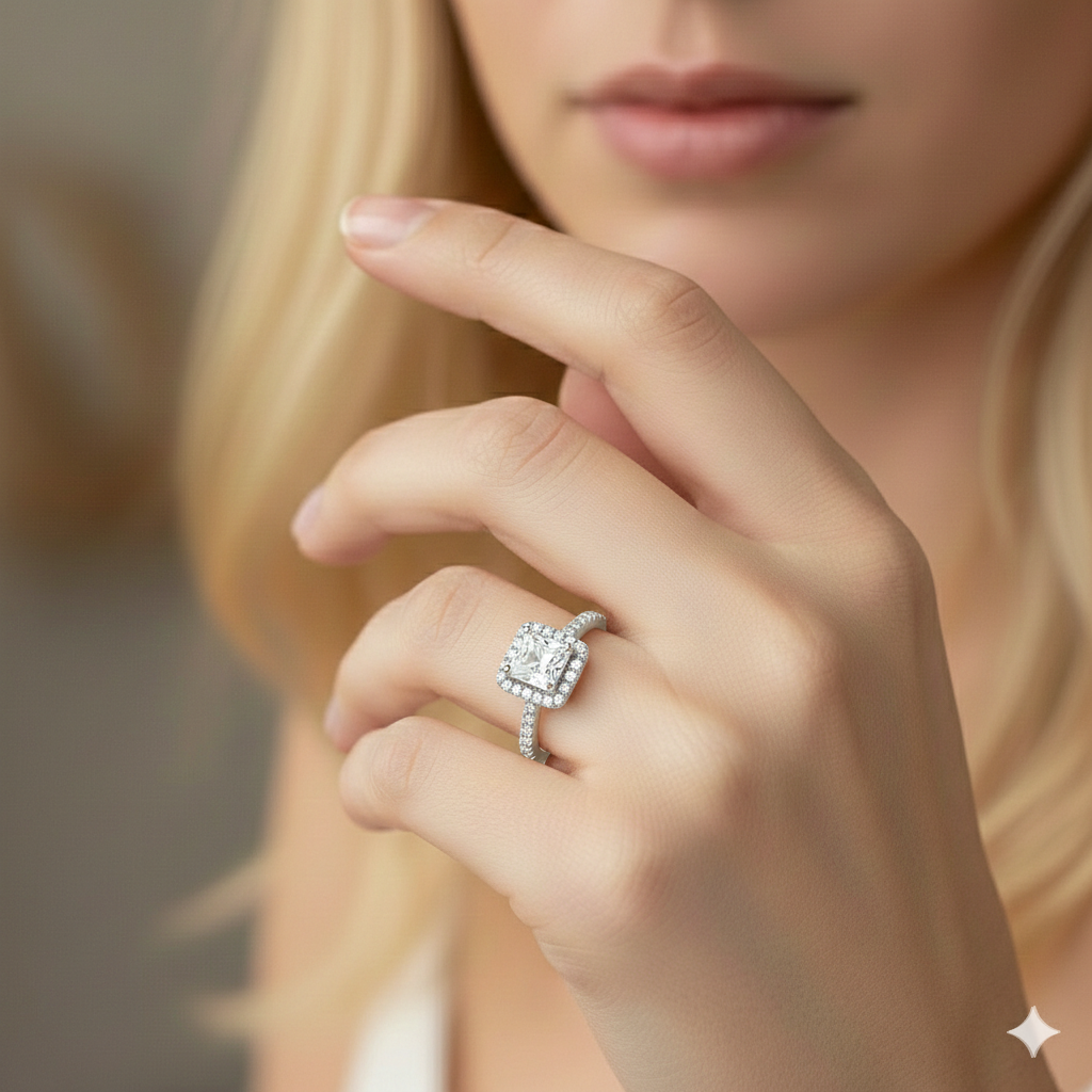 925 Silberring Mit Quadratischem Zirkonia Eleganter