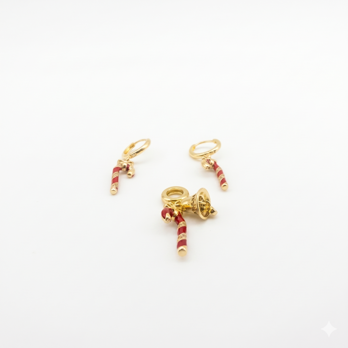 Weihnachtlicher Charm-Anhänger Zuckerstange & Glocke In Gold-Rot