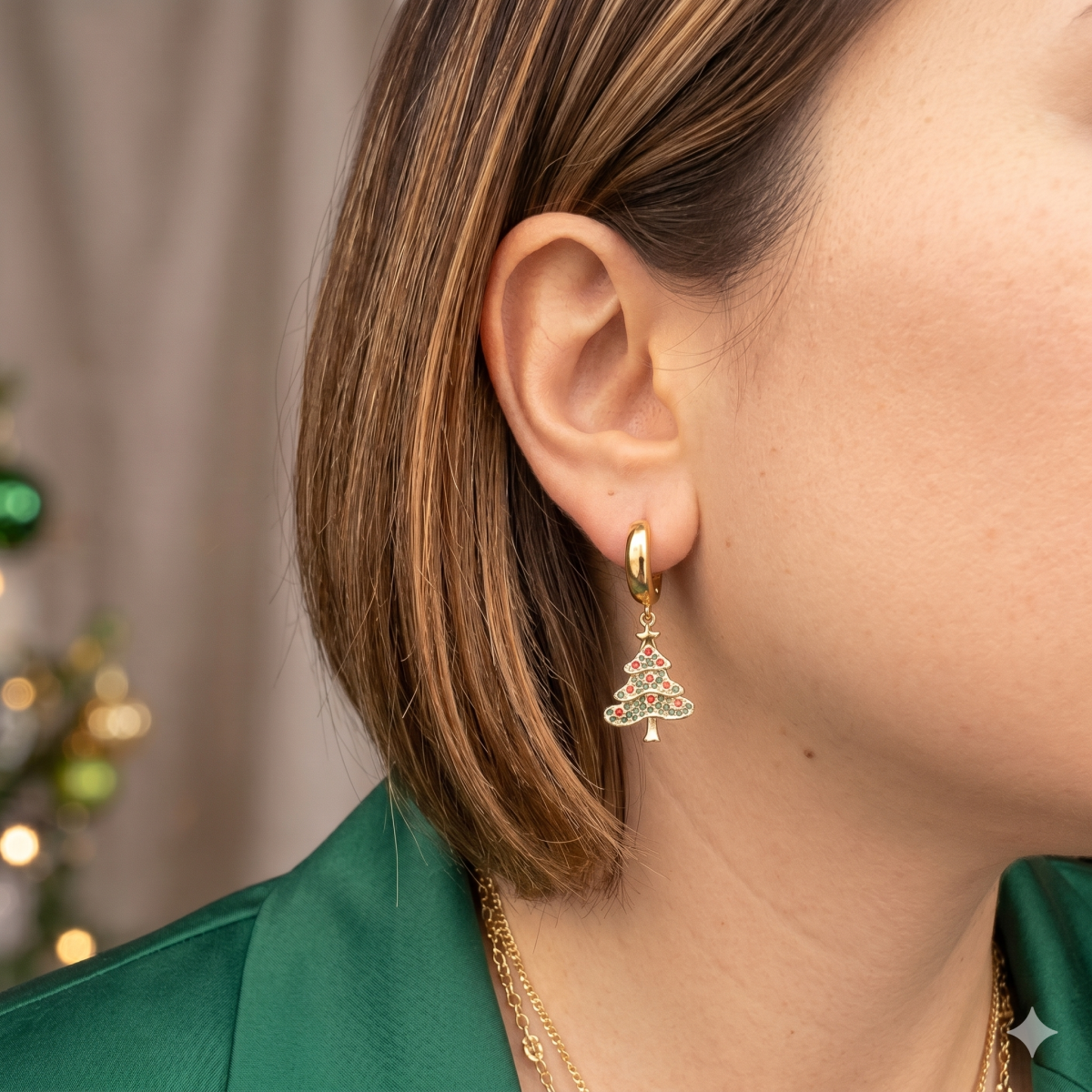 Goldfarbene Weihnachtsbaum Ohrringe Festlicher Damen Modeschmuck