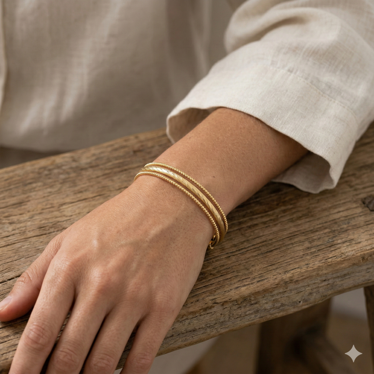 Eleganter Damen Armreif Gold/Silber Mit Feinem Linien-Design