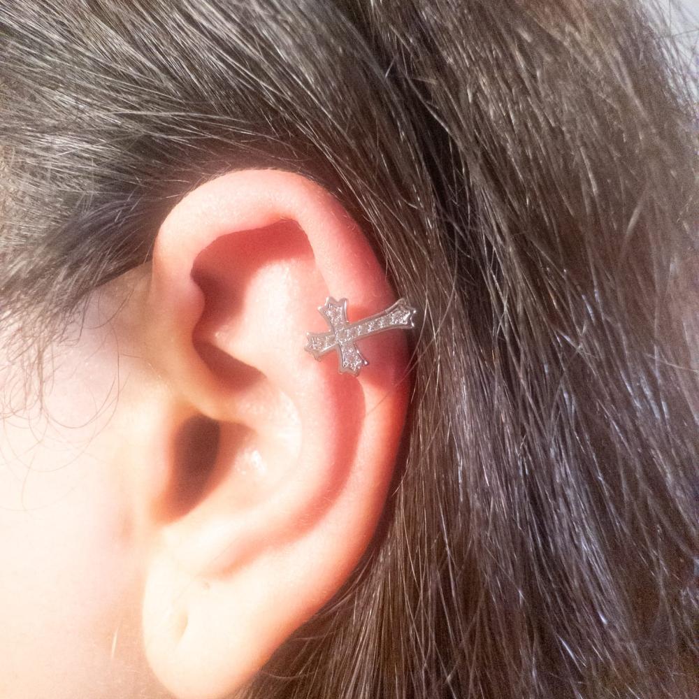 Ear Cuff Damen Silber Kreuz Zirkonia Ohrschmuck