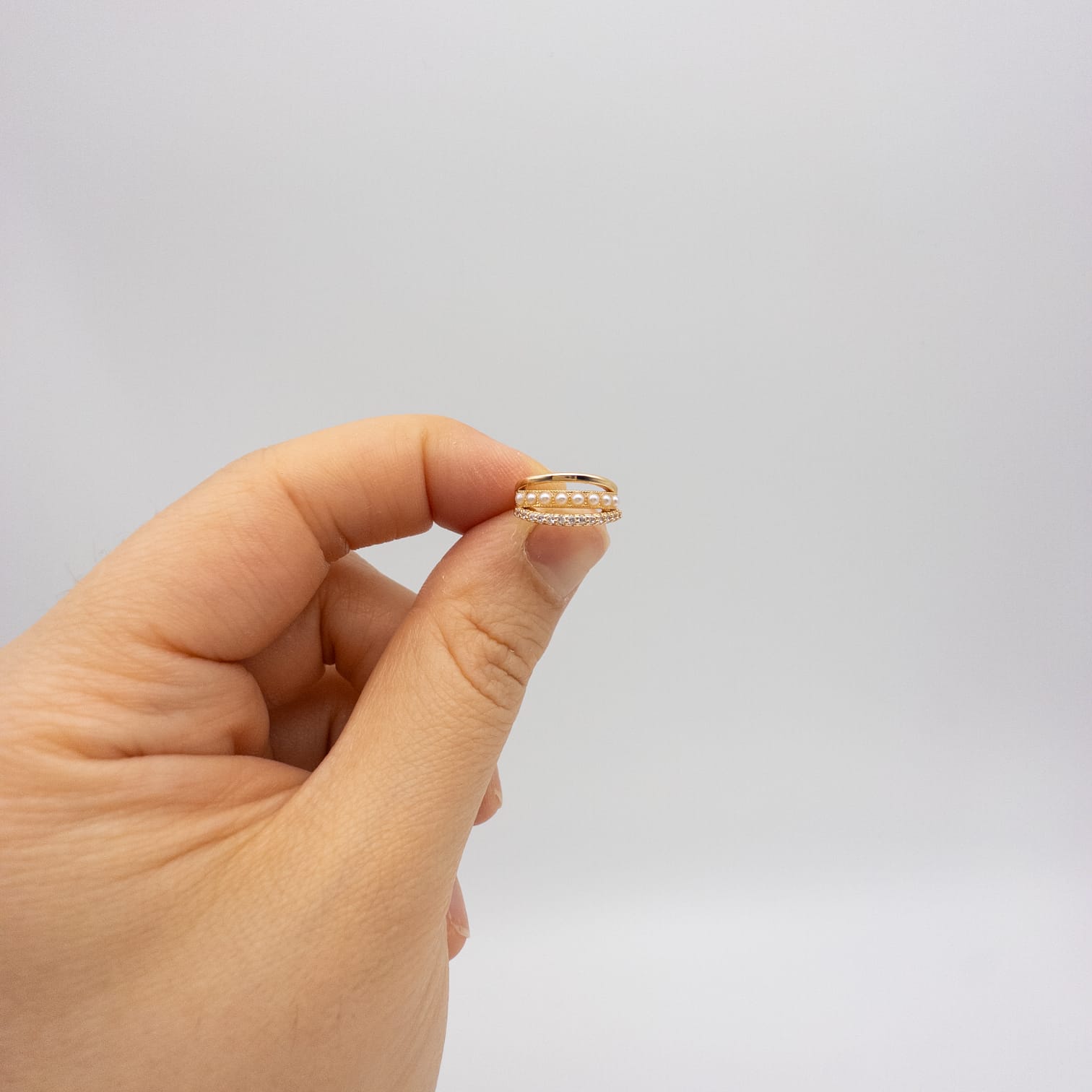 Eleganter Perlenring Mit Zirkonia Für Damen Goldfarbener