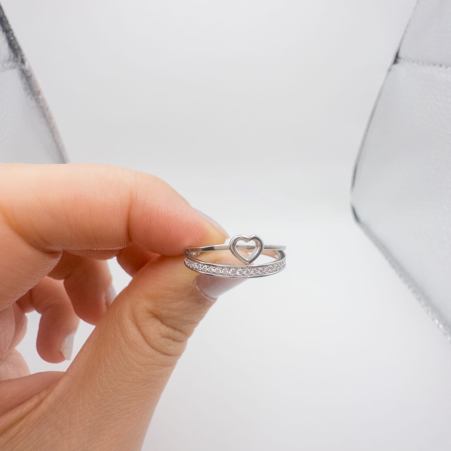Eleganter Herz Ring Silber Mit Funkelndem Steinband