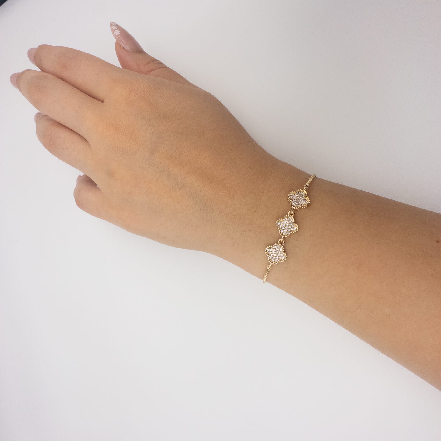 Vergoldetes Damen Armband Mit Zirkonia Kleeblatt Elegantes