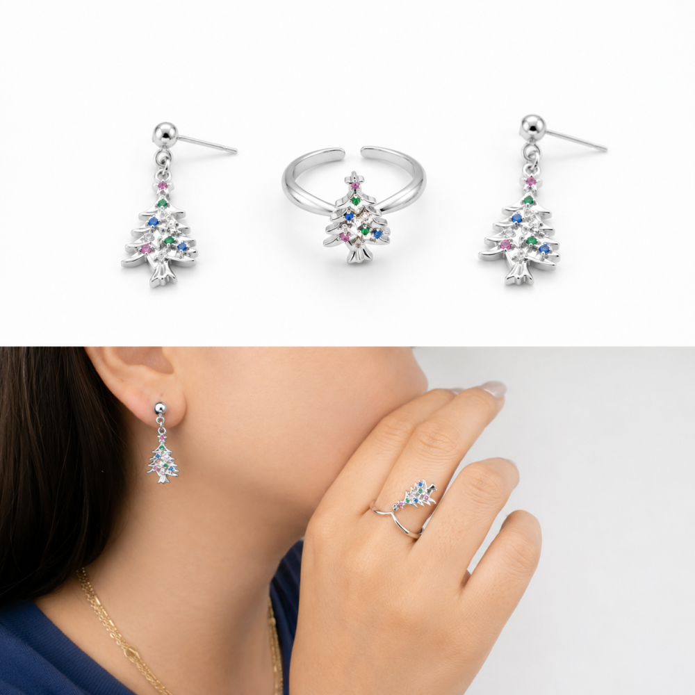 Elegantes Ring- Und Ohrring-Set Für Damen Mit