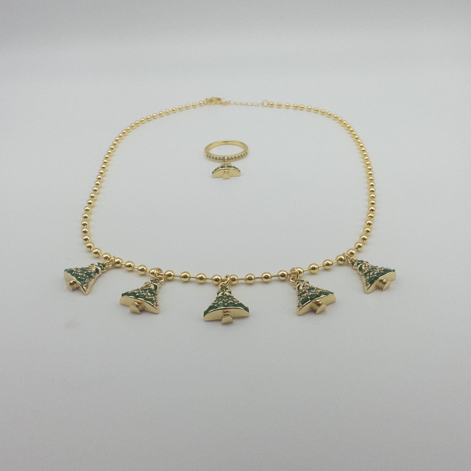 Goldfarbenes Weihnachts-Schmuckset Mit Weihnachtsbaum-Halskette