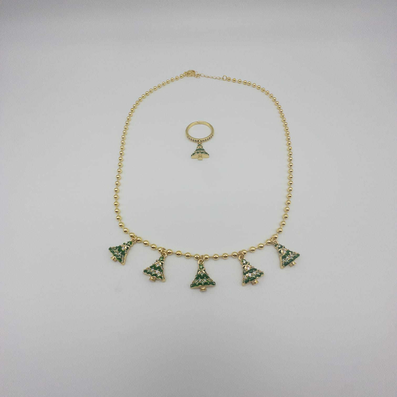 Goldfarbenes Weihnachts-Schmuckset Mit Weihnachtsbaum-Halskette