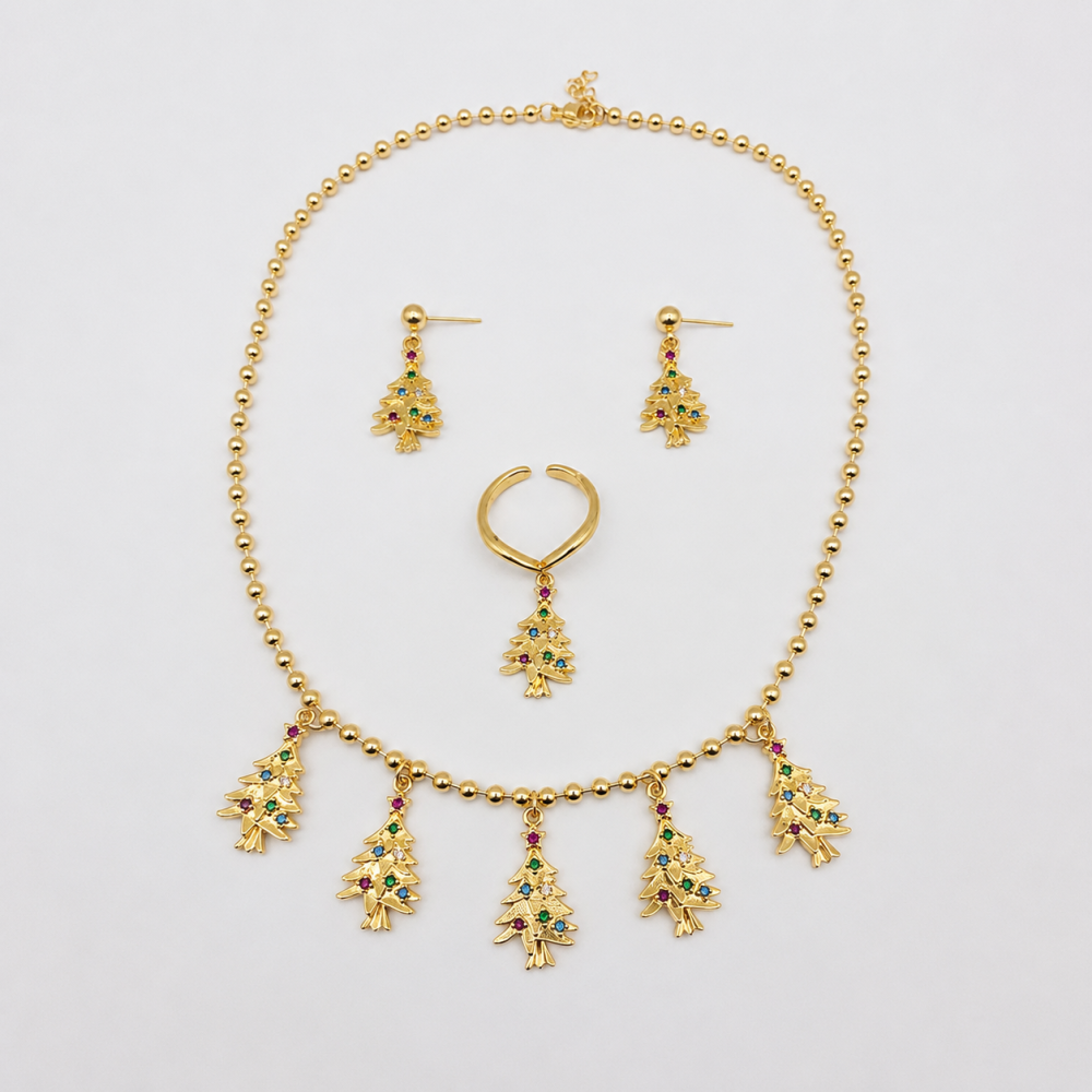 Elegantes Weihnachts-Schmuckset Mit Weihnachtsbaum-Halskette
