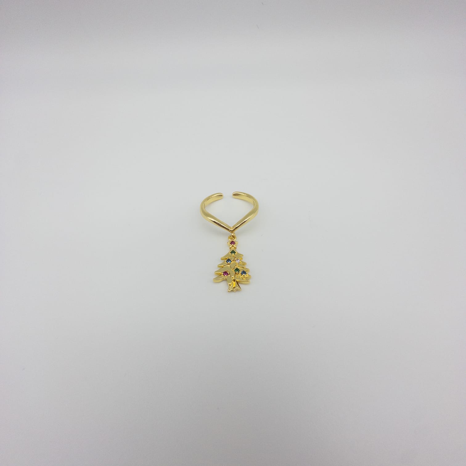 Goldfarbener Damenring Mit Blatt-Design Und Bunten Zirkonia