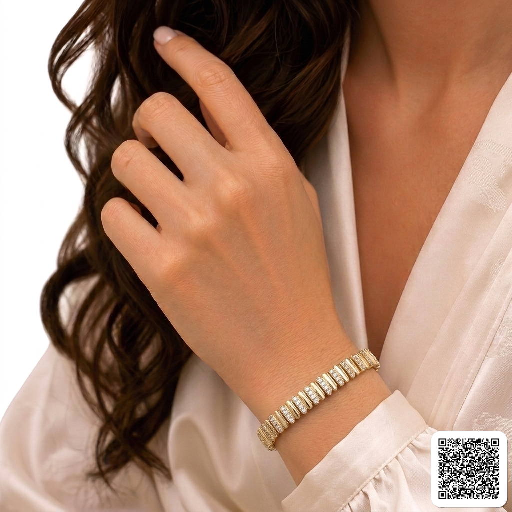 Goldenes Tennis Armband Mit Zirkonia Elegantes Damenarmband Hover