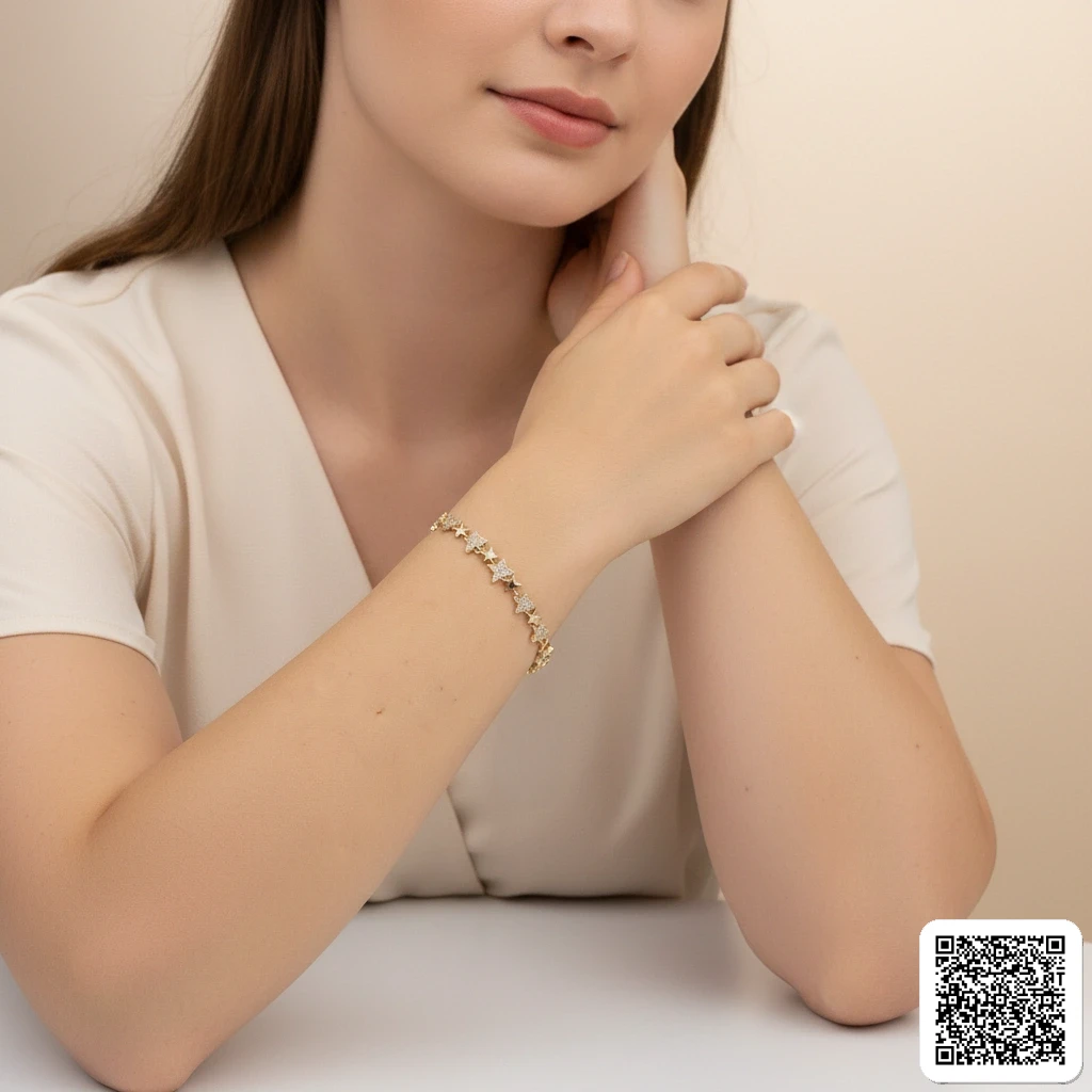 Goldfarbenes Stern-Armband Mit Glitzer-Design Hover