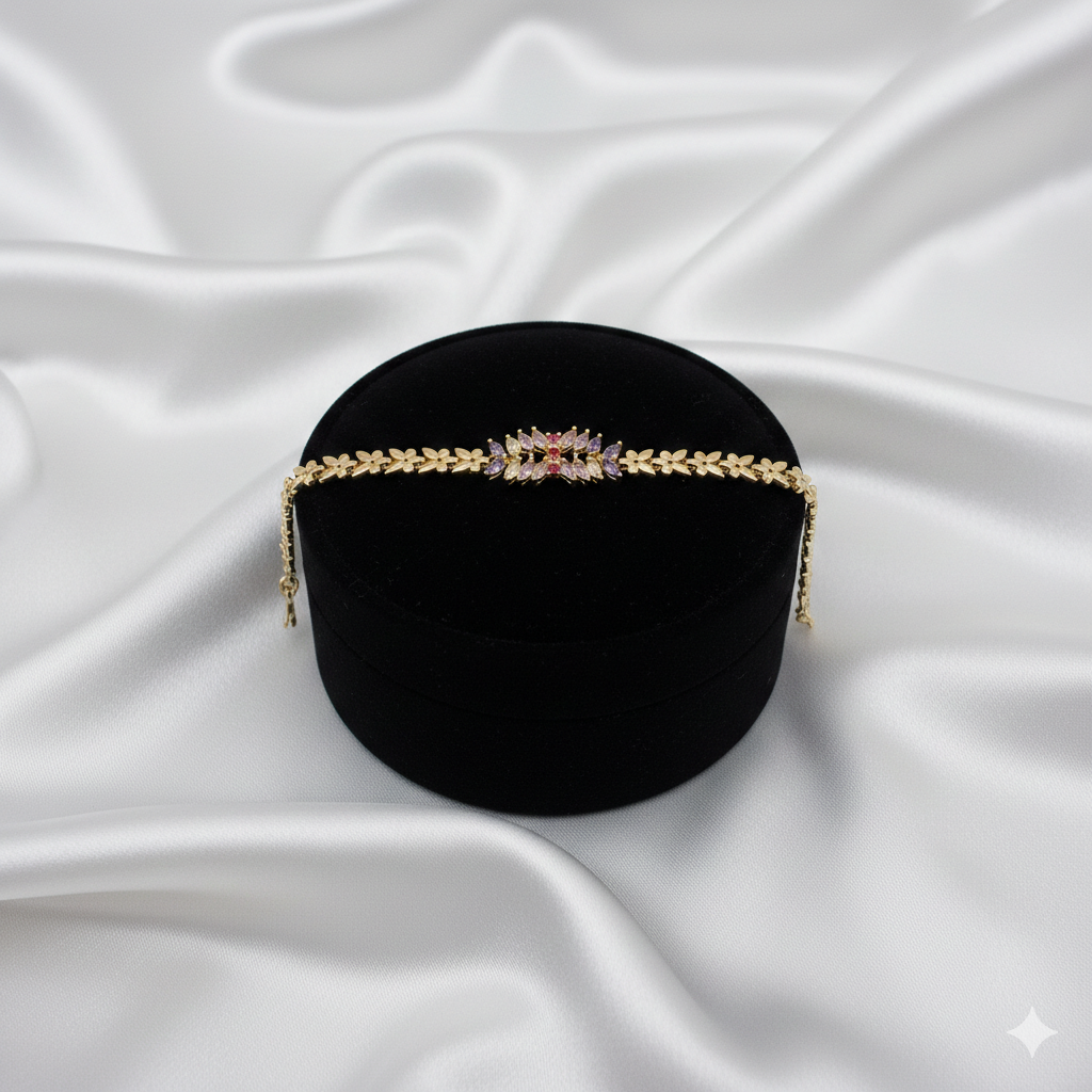 Elegantes Gold-Armband Mit Funkelnden Blütensteinen