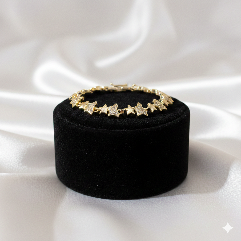 Goldfarbenes Stern-Armband Mit Glitzer-Design