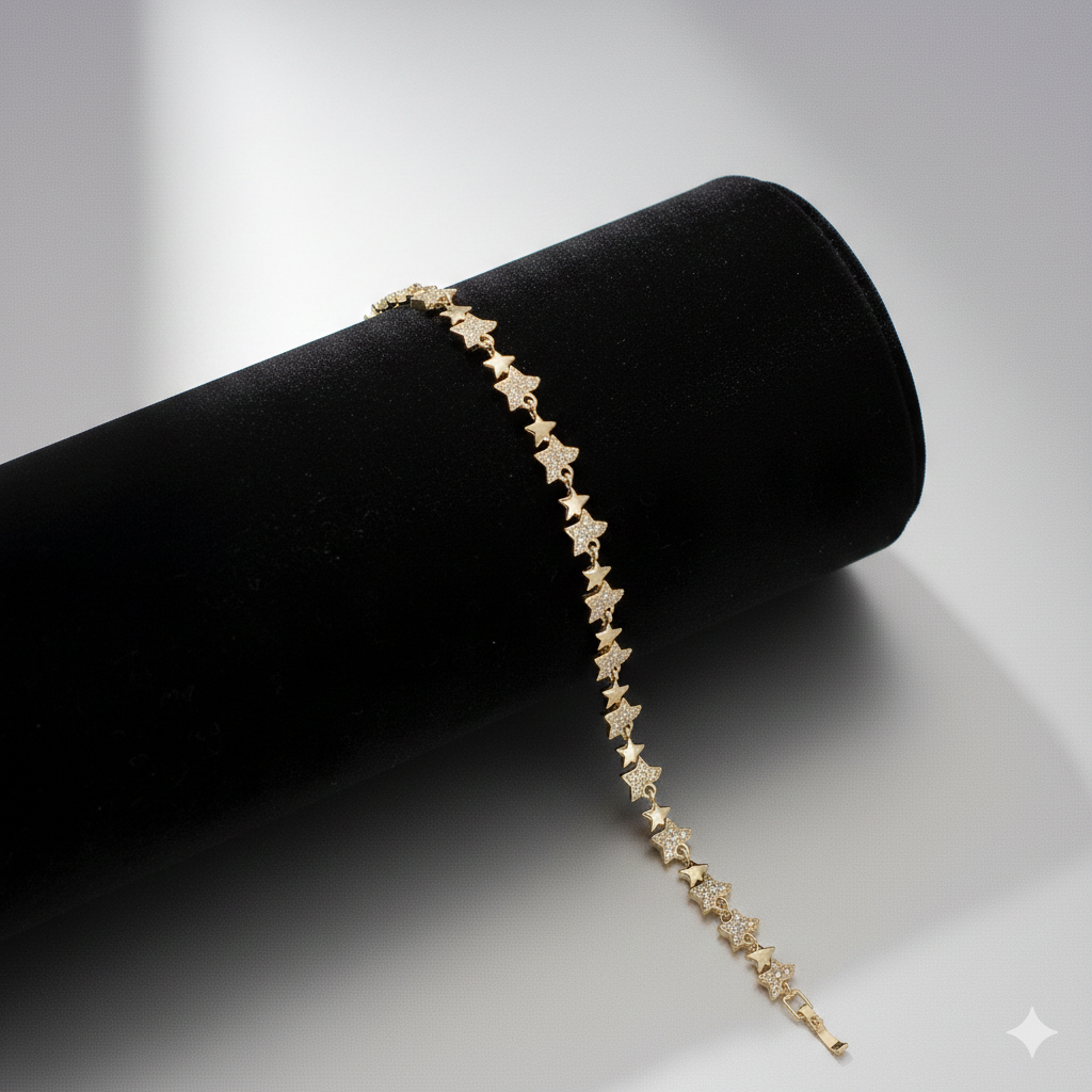 Goldfarbenes Stern-Armband Mit Glitzer-Design