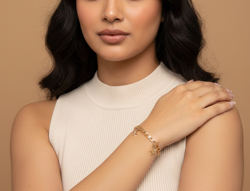 Elegantes Damen-Armband Mit Seestern- & Muschel-Anhänger Tricolor