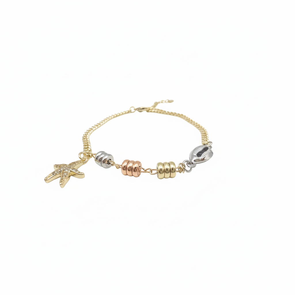 Elegantes Damen-Armband Mit Seestern- & Muschel-Anhänger Tricolor