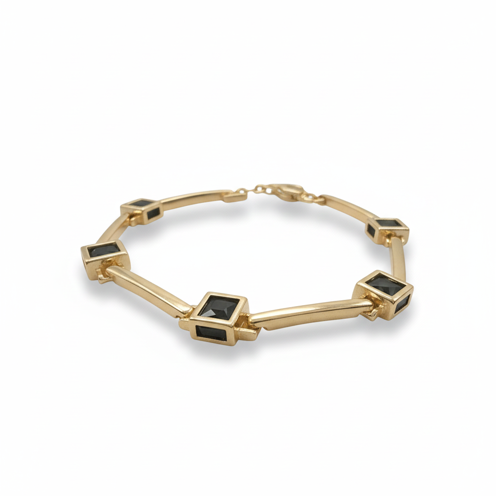 Elegantes Armband Mit Schwarzen Quadratischen Steinen Goldfarben