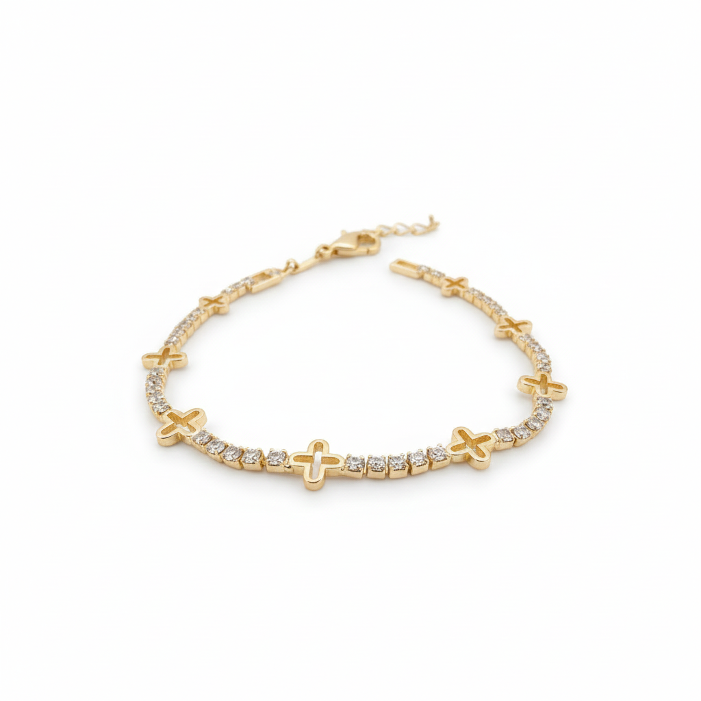 Elegantes Tennisarmband Mit Kleeblatt-Design Und Zirkonia In Gold