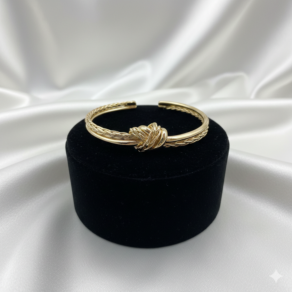 Eleganter Offener Armreif Mit Knoten-Design In Goldoptik