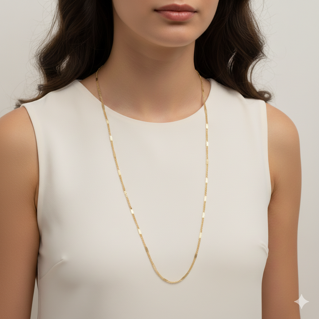 Elegante Lange Damen-Halskette In Goldoptik