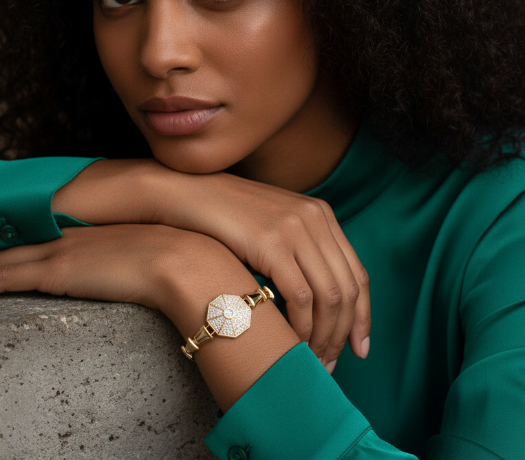 Elegantes Goldfarbenes Armband Mit Funkelndem Zirkonia-Element