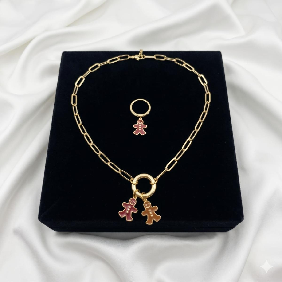 Goldenes Lebkuchenmännchen Schmuckset Mit Kette Und Ring