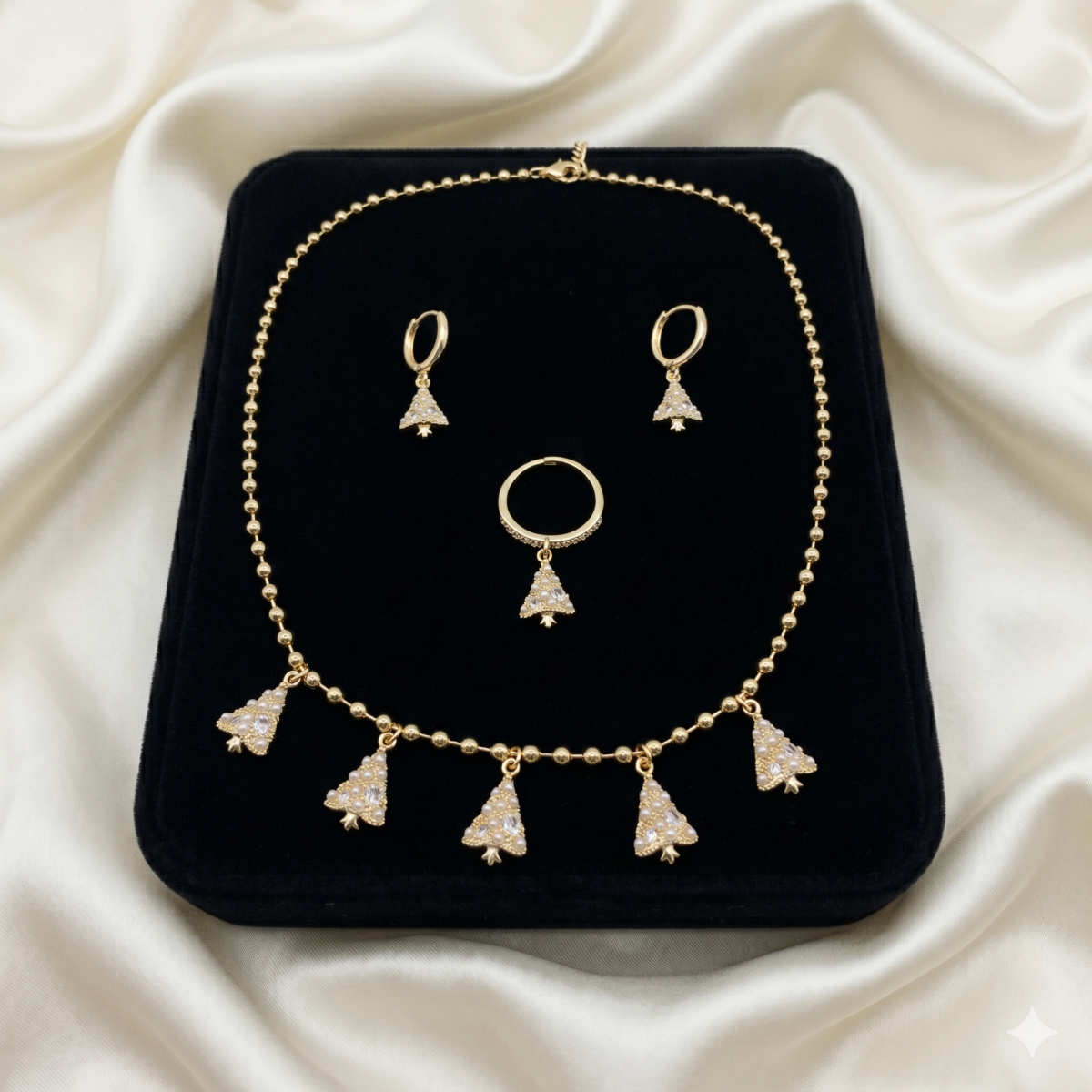 Elegantes Weihnachtsbaum Schmuckset Mit Perlen Halskette Ohrringe