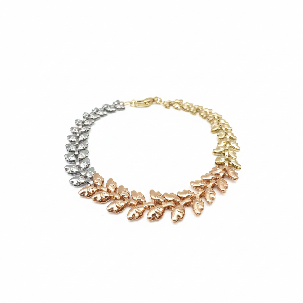 Elegantes Blatt-Armband In Tricolor-Design