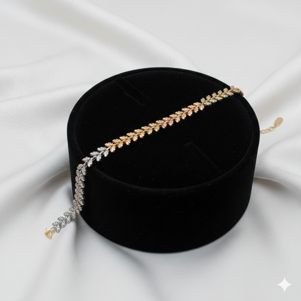 Elegantes Blatt-Armband In Tricolor-Design